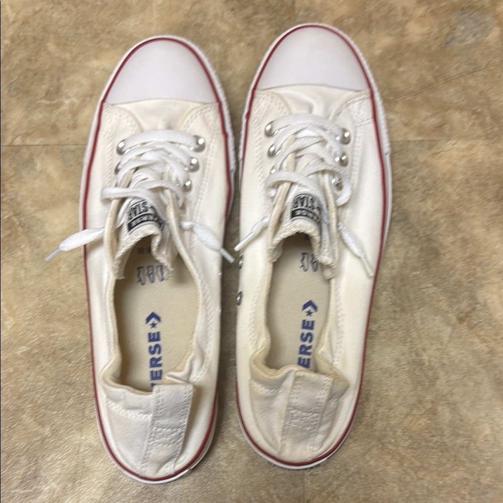 Converse White Canvas Sneakers with Red Trim